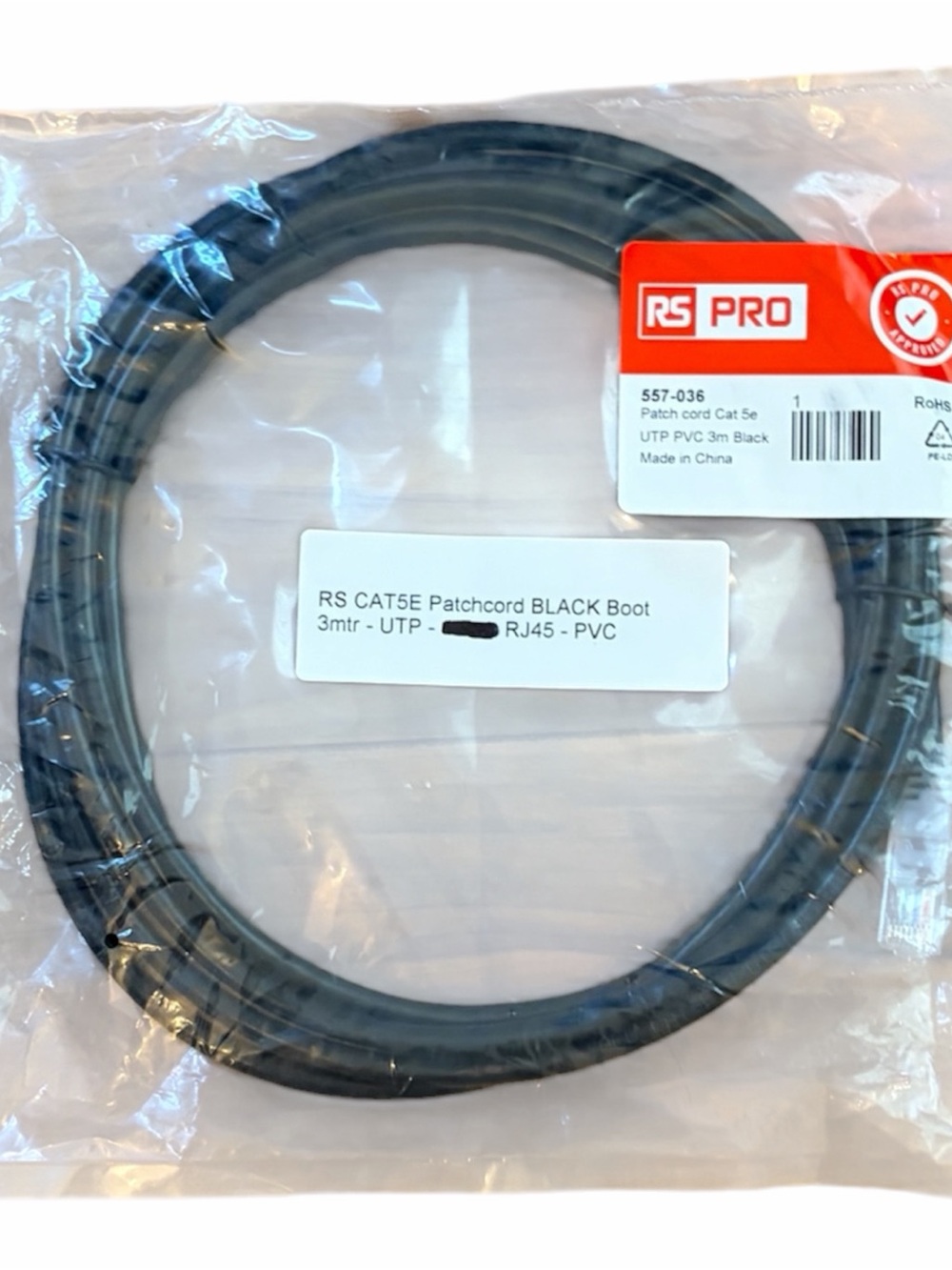 4-Pack RS Pro 557-036 Black Patch Cord Cat 5e NWT - Picture 2 of 2